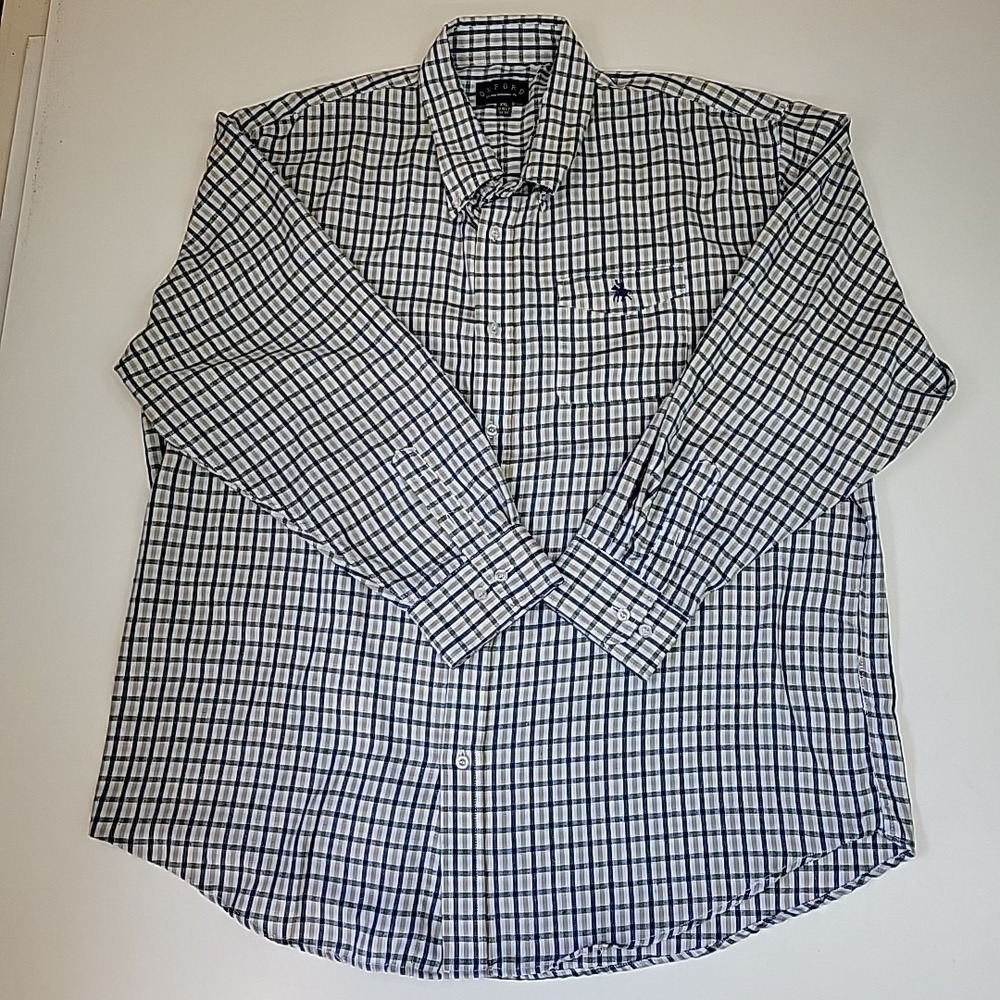 Oxford Mens 2XL Plaid Button Dwn Shirt Long Sleeve Embroidered Logo Preppy Comfy